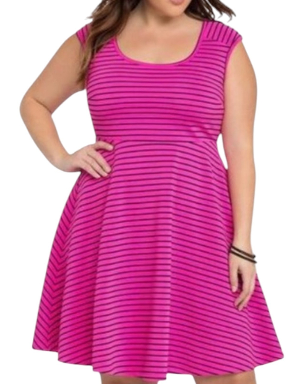 torrid Hot Pink & Black Striped Scoop-Neck Fit-and-Flare Midi Dress Size 3